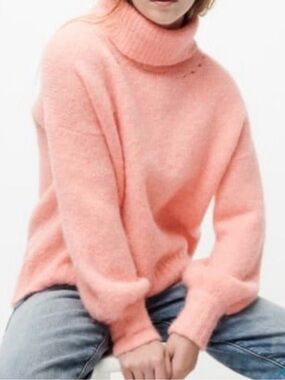 J. Crew Pink Fuzzy Turtleneck Sweater